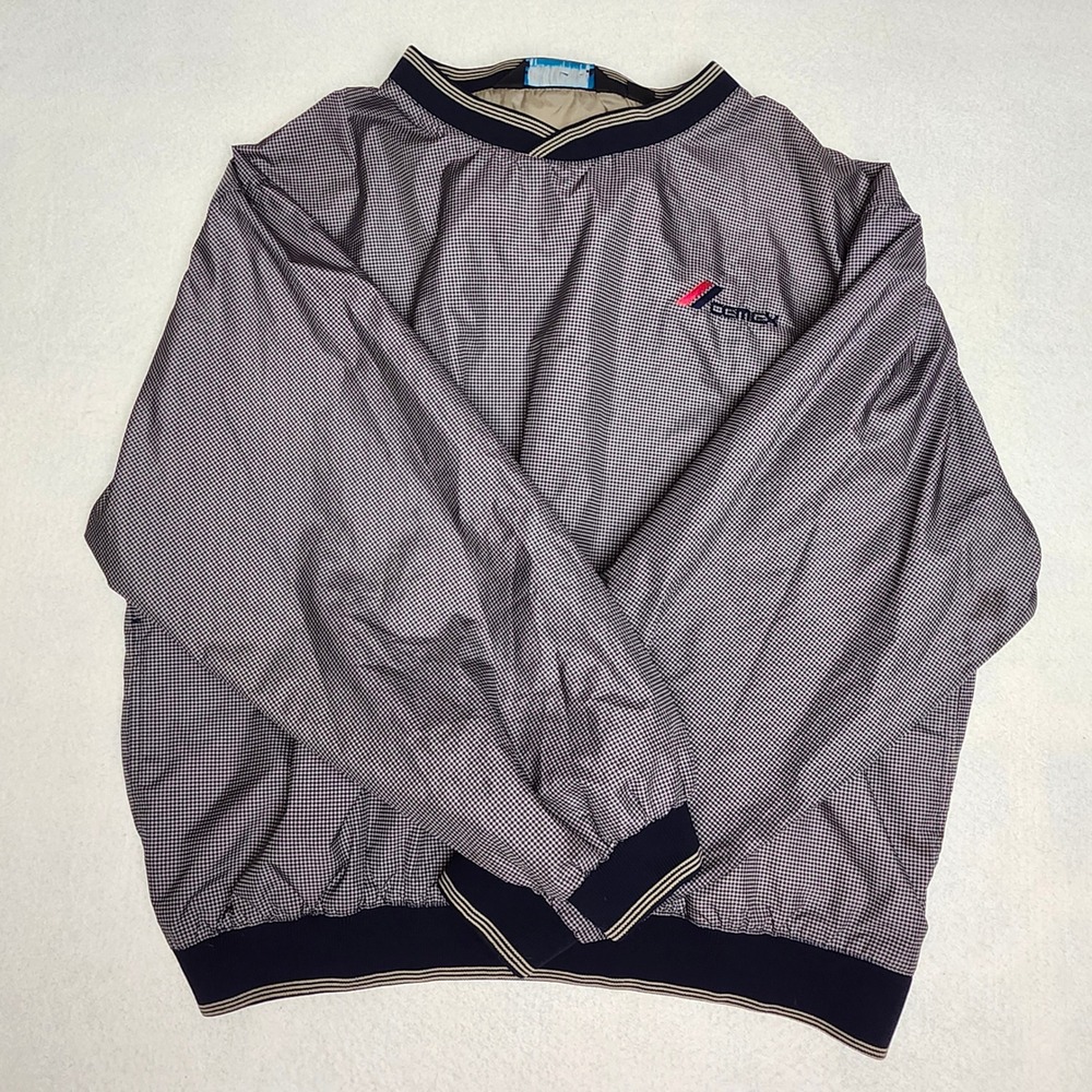 Vintage‎ Houndstooth V-Neck Golf Windshirt Pullover Gray L Gorpcore Dadcore 90s